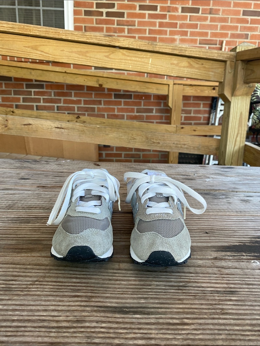 Kids Neutral Grey & White New Balance Classic 574 Sneakers Comfortable Lace-Up